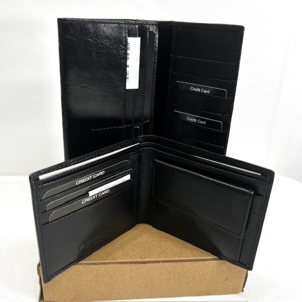 (2)Men/Women  Black Leather Convas  Bi Fold Wallet DAVID HICKS Long and short